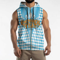 Oktoberfest Sleeveless Zip Hoodie with Beer Glass Illustration Blue White Diamond - Wonder Print Shop