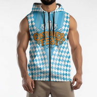 Oktoberfest Sleeveless Zip Hoodie with Beer Glass Illustration Blue White Diamond - Wonder Print Shop