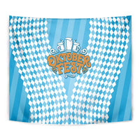 Oktoberfest Tapestry with Beer Glass Illustration Blue White Diamond - Wonder Print Shop