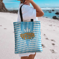 Oktoberfest Tote Bag with Beer Glass Illustration Blue White Diamond - Wonder Print Shop