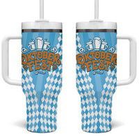 Oktoberfest Tumbler With Handle with Beer Glass Illustration Blue White Diamond - Wonder Print Shop