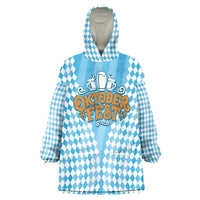 Oktoberfest Wearable Blanket Hoodie with Beer Glass Illustration Blue White Diamond - Wonder Print Shop