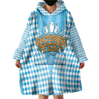 Oktoberfest Wearable Blanket Hoodie with Beer Glass Illustration Blue White Diamond - Wonder Print Shop