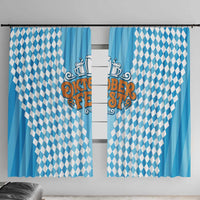 Oktoberfest Window Curtain with Beer Glass Illustration Blue White Diamond - Wonder Print Shop