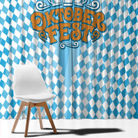 Oktoberfest Window Curtain with Beer Glass Illustration Blue White Diamond - Wonder Print Shop