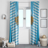 Oktoberfest Window Curtain with Beer Glass Illustration Blue White Diamond - Wonder Print Shop