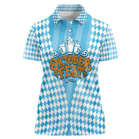 Oktoberfest Women Polo Shirt with Beer Glass Illustration Blue White Diamond - Wonder Print Shop