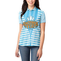 Oktoberfest Women Polo Shirt with Beer Glass Illustration Blue White Diamond - Wonder Print Shop