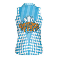 Oktoberfest Women Sleeveless Polo Shirt with Beer Glass Illustration Blue White Diamond - Wonder Print Shop