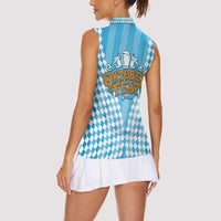 Oktoberfest Women Sleeveless Polo Shirt with Beer Glass Illustration Blue White Diamond - Wonder Print Shop