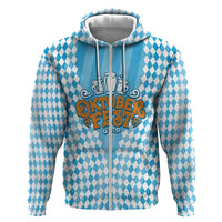 Oktoberfest Zip Hoodie with Beer Glass Illustration Blue White Diamond - Wonder Print Shop