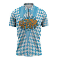 Oktoberfest Zipper Polo Shirt with Beer Glass Illustration Blue White Diamond - Wonder Print Shop