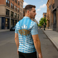 Oktoberfest Zipper Polo Shirt with Beer Glass Illustration Blue White Diamond - Wonder Print Shop