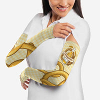 Oktoberfest Arm Sleeves with Beer Bottle and Pretzel Illustration Beige Diamond - Wonder Print Shop