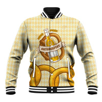 Oktoberfest Baseball Jacket with Beer Bottle and Pretzel Illustration Beige Diamond - Wonder Print Shop