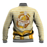 Oktoberfest Baseball Jacket with Beer Bottle and Pretzel Illustration Beige Diamond - Wonder Print Shop