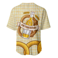 Oktoberfest Baseball Jersey with Beer Bottle and Pretzel Illustration Beige Diamond - Wonder Print Shop