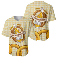 Oktoberfest Baseball Jersey with Beer Bottle and Pretzel Illustration Beige Diamond - Wonder Print Shop