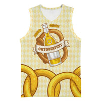 Oktoberfest Basketball Jersey with Beer Bottle and Pretzel Illustration Beige Diamond - Wonder Print Shop