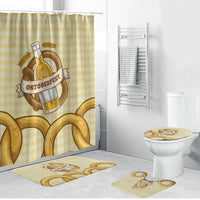 Oktoberfest Bathroom Set with Beer Bottle and Pretzel Illustration Beige Diamond - Wonder Print Shop
