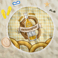 Oktoberfest Beach Blanket with Beer Bottle and Pretzel Illustration Beige Diamond - Wonder Print Shop