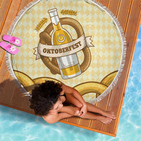 Oktoberfest Beach Blanket with Beer Bottle and Pretzel Illustration Beige Diamond - Wonder Print Shop