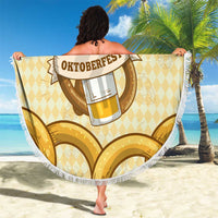 Oktoberfest Beach Blanket with Beer Bottle and Pretzel Illustration Beige Diamond - Wonder Print Shop