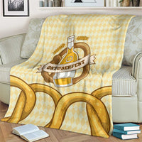 Oktoberfest Blanket with Beer Bottle and Pretzel Illustration Beige Diamond - Wonder Print Shop
