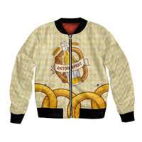 Oktoberfest Bomber Jacket with Beer Bottle and Pretzel Illustration Beige Diamond - Wonder Print Shop