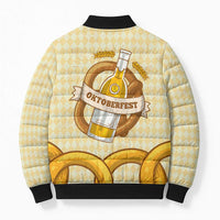 Oktoberfest Bomber Puffer Jacket with Beer Bottle and Pretzel Illustration Beige Diamond - Wonder Print Shop
