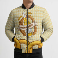 Oktoberfest Bomber Puffer Jacket with Beer Bottle and Pretzel Illustration Beige Diamond - Wonder Print Shop