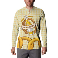 Oktoberfest Button Sweatshirt with Beer Bottle and Pretzel Illustration Beige Diamond - Wonder Print Shop