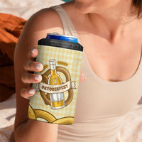 Oktoberfest 4 in 1 Can Cooler Tumbler with Beer Bottle and Pretzel Illustration Beige Diamond - Wonder Print Shop
