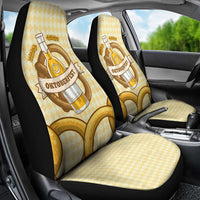 Oktoberfest Car Seat Cover with Beer Bottle and Pretzel Illustration Beige Diamond - Wonder Print Shop