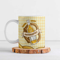 Oktoberfest Ceramic Mug with Beer Bottle and Pretzel Illustration Beige Diamond - Wonder Print Shop