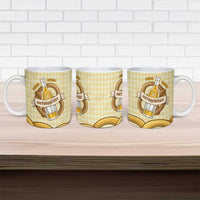 Oktoberfest Ceramic Mug with Beer Bottle and Pretzel Illustration Beige Diamond - Wonder Print Shop