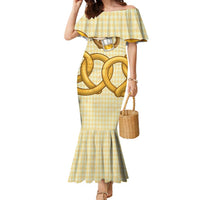 Oktoberfest Family Matching Mermaid Dress and Hawaiian Shirt with Beer Bottle and Pretzel Illustration Beige Diamond - Wonder Print Shop