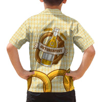 Oktoberfest Family Matching Off The Shoulder Long Sleeve Dress and Hawaiian Shirt with Beer Bottle and Pretzel Illustration Beige Diamond - Wonder Print Shop