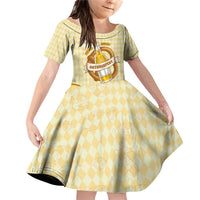 Oktoberfest Family Matching Off Shoulder Short Dress and Hawaiian Shirt with Beer Bottle and Pretzel Illustration Beige Diamond - Wonder Print Shop