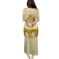 Oktoberfest Family Matching Puletasi and Hawaiian Shirt with Beer Bottle and Pretzel Illustration Beige Diamond - Wonder Print Shop