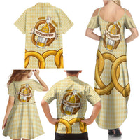 Oktoberfest Family Matching Summer Maxi Dress and Hawaiian Shirt with Beer Bottle and Pretzel Illustration Beige Diamond - Wonder Print Shop