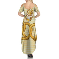 Oktoberfest Family Matching Summer Maxi Dress and Hawaiian Shirt with Beer Bottle and Pretzel Illustration Beige Diamond - Wonder Print Shop