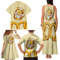 Oktoberfest Family Matching Tank Maxi Dress and Hawaiian Shirt with Beer Bottle and Pretzel Illustration Beige Diamond - Wonder Print Shop