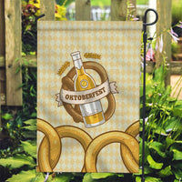 Oktoberfest Garden Flag with Beer Bottle and Pretzel Illustration Beige Diamond - Wonder Print Shop