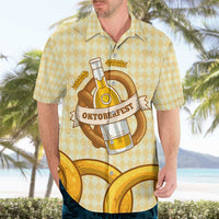 Oktoberfest Hawaiian Shirt with Beer Bottle and Pretzel Illustration Beige Diamond - Wonder Print Shop