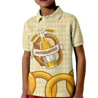 Oktoberfest Kid Polo Shirt with Beer Bottle and Pretzel Illustration Beige Diamond - Wonder Print Shop