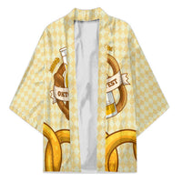 Oktoberfest Kimono with Beer Bottle and Pretzel Illustration Beige Diamond - Wonder Print Shop