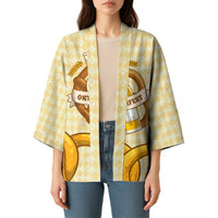Oktoberfest Kimono with Beer Bottle and Pretzel Illustration Beige Diamond - Wonder Print Shop