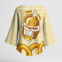 Oktoberfest Kimono Sleeve Blouse with Beer Bottle and Pretzel Illustration Beige Diamond - Wonder Print Shop