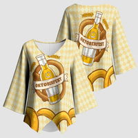 Oktoberfest Kimono Sleeve Blouse with Beer Bottle and Pretzel Illustration Beige Diamond - Wonder Print Shop